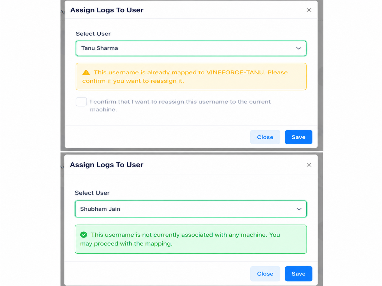 Assign Logs to Users