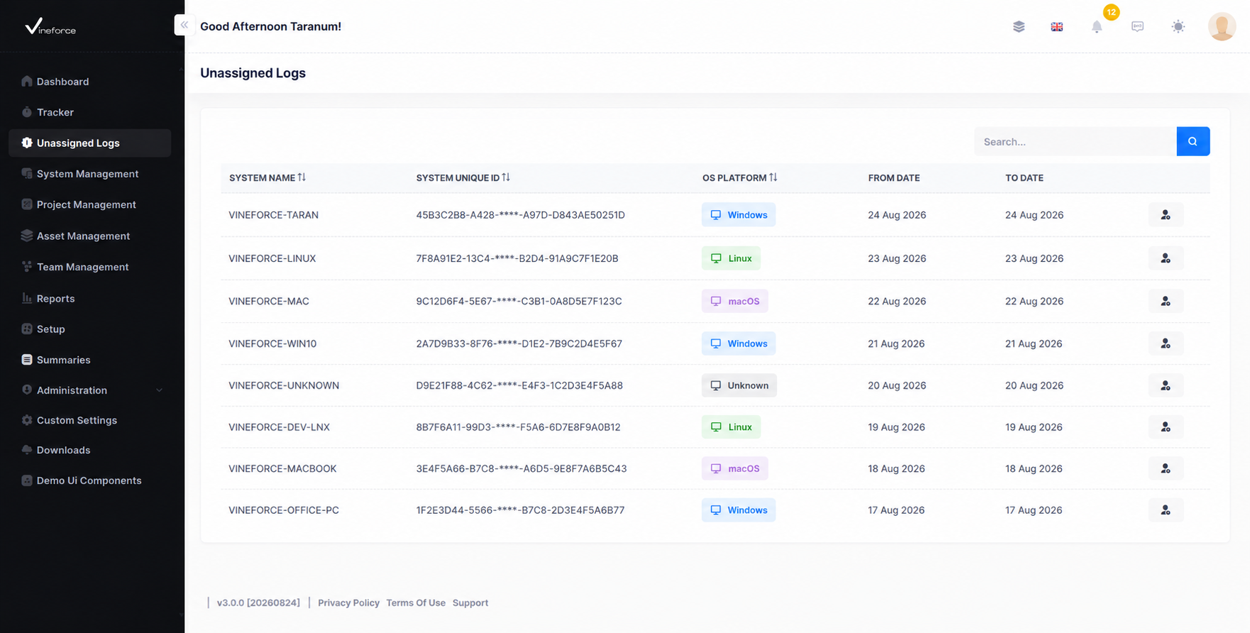Unassigned Logs Dashboard