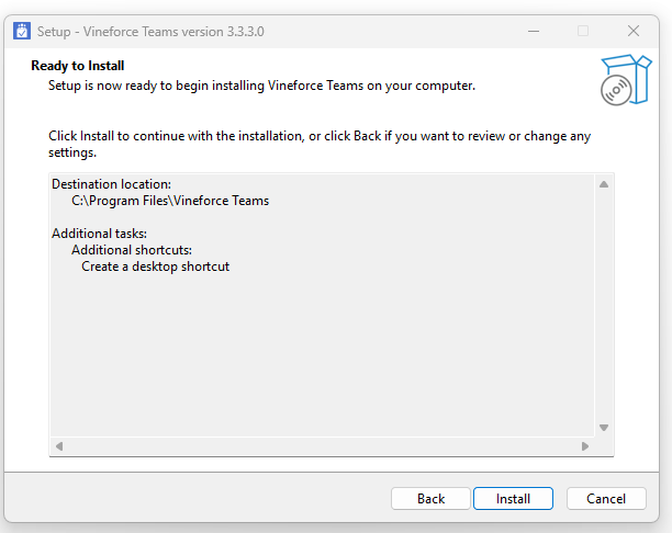 Ready to install Vineforce Teams